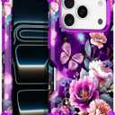 LONTECT for iPhone 17 Pro Case Shockproof 3 in 1 Heavy Duty Rugged Hybrid Sturdy High Impact Drop Protective Cover Flower Case for Apple iPhone 17 Pro 2025, Glow in The Dark Aubergine