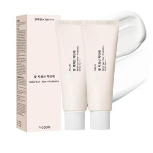 2PCS Relief Sun Organic Sunscreen SPF50+, PA++++ Rice and Probiotics,Korean Skin Care Solution for All Skin Types,Nourishing Protection, Expiration Date 31/03/2028