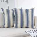 JOJUSIS Stripe Throw Pillow Covers Farmhouse Pillowcases Pack of 2 18 x 18 Inch Blue
