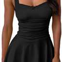 Women's Square Neck Ruffle Hem Mini Dresses Ruched Waist Slim Sleeveless Corset Dress for Women Short Party Dress (Black, L)
