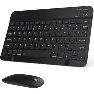 Rechargeable Bluetooth Keyboard and Mouse Combo, Universal Ultra-Slim Wireless Keyboard Mouse Set for Android Windows iPad iPhone Samsung Tablet Portable Compact Keyboard Set (Black)