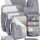 OlarHike 8 Set Packing Cubes for Travel, Sturdy Suitcase Organizer in 4 Sizes (Extra Large, Large, Medium, Small), OlarHike Luggage Cubes with Toiletry Bag, Cruise Ship Gifts for Men (Grey) (8 set (Short-Term Trip))