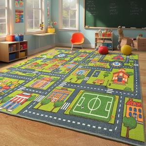 Merelax 5x8 Kids Car Area Rug, Grey Green Area Road Rugs for Living Room Playroom Classroom Bedroom, Non Slip Kids Play mat, Washable Rug, Educational City Traffic Map Fun Car Carpet for Ages 3-12 Merelax 5x8 Kids Car Area Rug, Grey Green Area Road Rugs for Living Room Playroom Classroom Bedroom, Non Slip Kids Play mat, Washable Rug, Educational City Traffic Map Fun Car Carpet for Ages 3-12