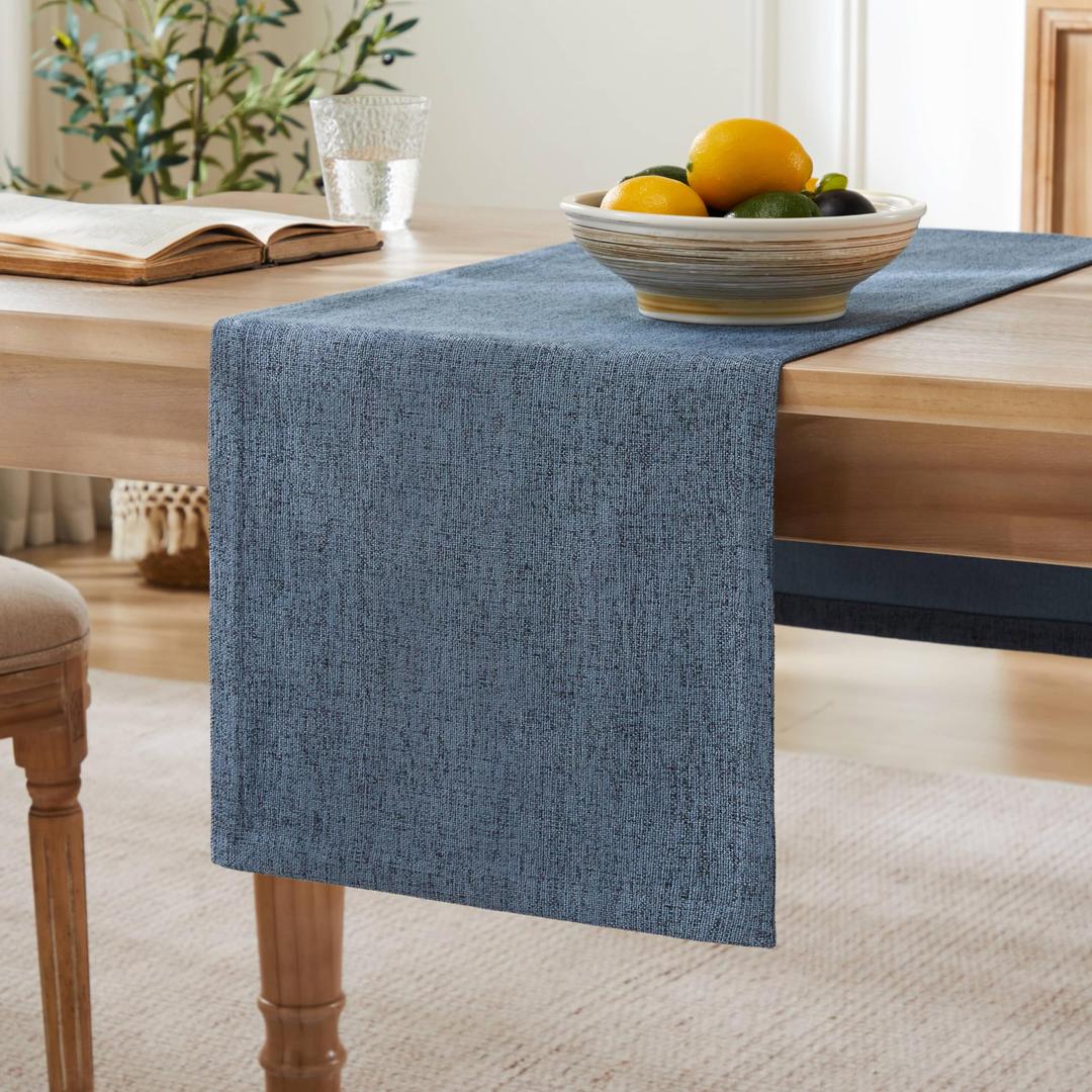 ZeeMart Burlap Style Farmhouse Table Runners 36 Inches Long, Blue Rustic Woven Dining Table Runner for Everyday Use, 14x36 Inches, Blue