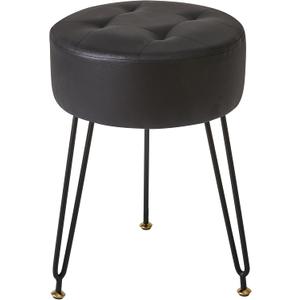 IBUYKE Faux Leather Round Footrest Stool, Makeup Vanity Stool Side Table, PU Dressing Table Seat, Pouf Couch Stool, Golden Steel Legs, Black LG-31B