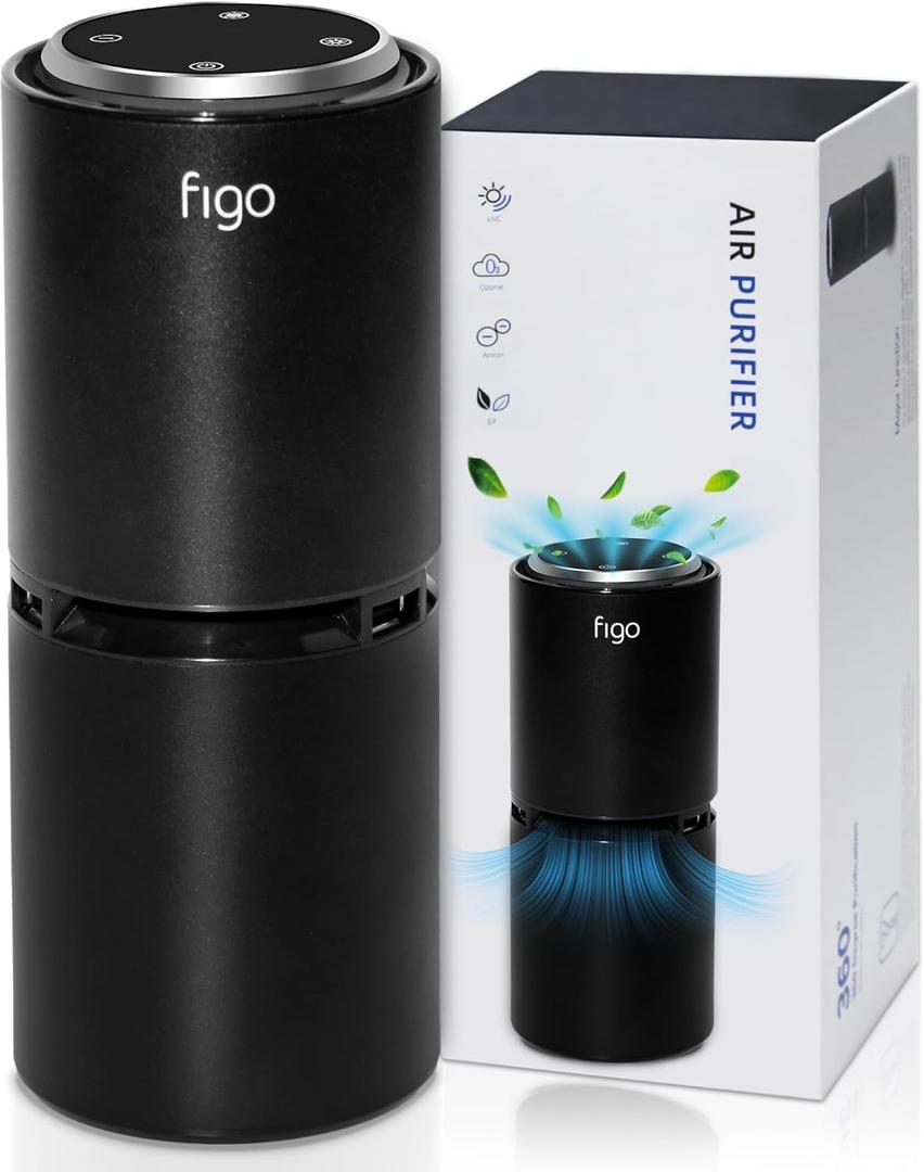 Figo 8th Gen Ionic Air Purifier, Filter-Free Compact Air Cleaner for Home & Car, Quiet Portable Odor Reducing Air Purifier for Small Spaces, Bedroom, Dorm Room, Desk