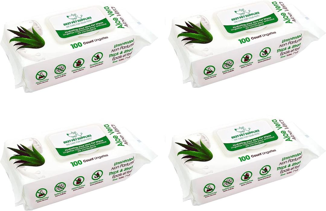 Best Pet Supplies 8" x 9" Large Unscented Dog Wipes - Cleaning and Deodorizing for Paws and Coat - Gentle Formula with Aloe Vera Vitamin E for Puppies and Cats - 400 Count