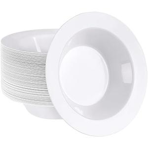 SETUP [12 oz. - 50 Piece White Plastic Bowls, Disposable Plastic Soup Bowls - Premium Heavy-Duty Dessert Bowls for Wedding, Party and All Occasions