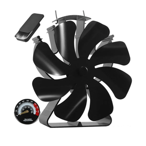 VODA Wood Stove Fan Heat Powered Fireplace Fans Non Electric, Heat Activated Thermal Fan for Wood Burning Stove/Log Burner, Stove Accessories Thermometer