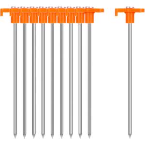 FEED GARDEN Heavy Duty Tent Stakes 7 Inch - 10 Pack Galvanized Steel Ground Anchors for Camping Tents, Canopy, Tarp - Rust Resistant Metal Pegs with High Visibility Orange Head