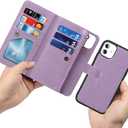 iCoverCase for iPhone 11 Wallet Case with Card Holder and Wrist Strap, PU Leather Kickstand Card Slots Zipper Pocket Magnetic [Detachable] Flip Cover Case 6.1 Inch (Purple)