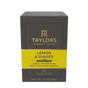 3 x Taylors of Harrogate Lemon & Ginger, Herbal Tea, Individually Wrapped Bags, 20 Count (Pack of 1), Cleansing, Invigorating and Citrussy, Caffeine-Free, Enjoy Hot or Iced, 20 Teabags (EXP 04/30/27)