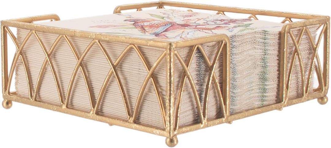Boston International Arch Design Lunch Napkin Holder Caddy, 6.75 x 6.75-Inches, Gold Leaf