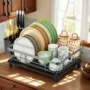 MOUKABAL Dish Drying Rack, Dish Rack, Large Dish Racks for Kitchen Counter, Drying Rack Kitchen with Removable Utensil Holder, Drainboard (Grey/Gray)