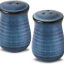 Farmhouse Ceramic Salt and Pepper Shakers Set, Tikooere Blue Vintage Rustic Salt Shakers of 2 for Kitchen and Restaurant Decor, Porcelain Spice Shaker for Compact Cooking,Travel,BBQ