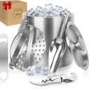 Ice Buckets for Parties 3L (101 fl oz) - 6PC Stainless Steel Ice Bucket with Lid, Scoop, Tongs & Beer Wine Opener – Double-Wall Insulated Bar Ice Bucket for Cocktail Bar & Outdoor Events (EXP 02/01/26)