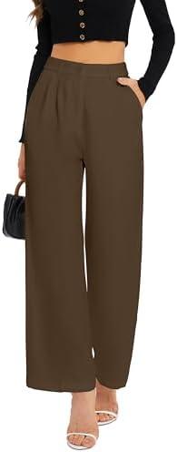 FUNYYZO Wide Leg Pants Women's High Elastic Waisted in The Back Business Work Trousers Long Straight Suit Pants M