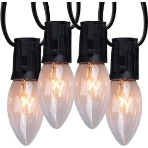 C9 Outdoor Christmas String Lights - 33ft Roofline Light, 100ft Total Length, Black Wire, multidirectional Bulbs