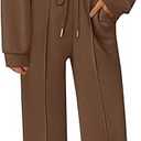 PRETTYGARDEN 2 Piece Sets For Women Fall Trendy Long Sleeve Sweatshirt Wide Leg Pants Loungewear Set Matching Sweatsuit L