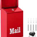 10 x 7 x 3 Inch Small Red Wall Mount Mailbox with Lock Key for Outside Apartment Porch Rust Proof Security Key Drop Box for Letters Newspapers Cards