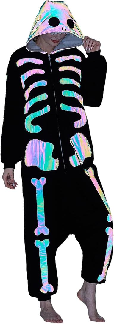 Skeleton Adult Animal Onesie Pajamas  Unisex Fleece Cosplay Costume Sleepwear for Halloween & Home Wear (Medium)