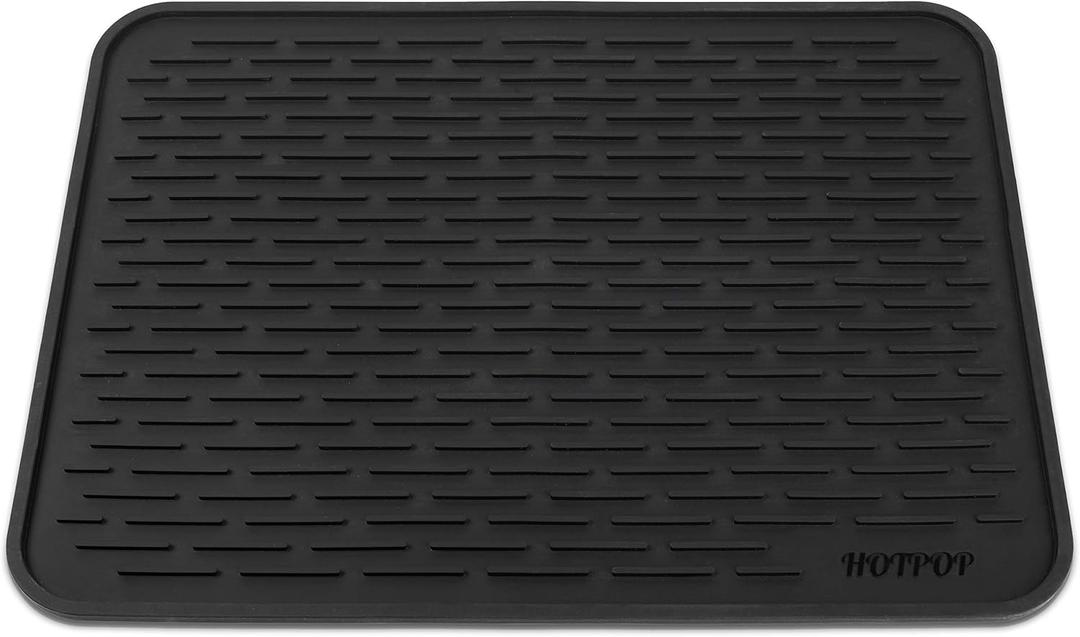 HOTPOP XXL 24"x18" Large Black Dish Silicone Drying Mat and Trivet - Dishwasher Safe, Heat Resistant, Eco-conscious - Rubber Dish Drying Mat, Silicone Dish Mat for Kitchen Counter (24x18 Inches)