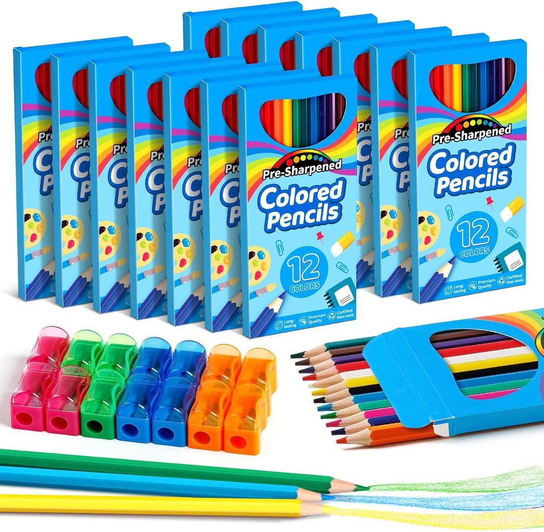 V-Opitos 168 Count Colored Pencils for Kids, 14 Pack Bulk Colored Pencils in 12 Colors with Sharpener, Pre-sharpened Coloring Pencils, Ideal School Supplies & Classroom Prizes, Kids Party Favor