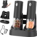 CIRCLE JOY Electric Salt and Pepper Grinder Set Automatic Salt and Pepper Grinder Set with Easy-to-Carry Charging Base and LED Light, Adjustable Coarseness, USB Rechargeable, Washable Container, Black