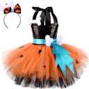 Kids Girls Caveman Costume Historical Stone Age Tutu Dress with Headband Halloween Birthday Party Cosplay Dress up (11-12 Years, Black)