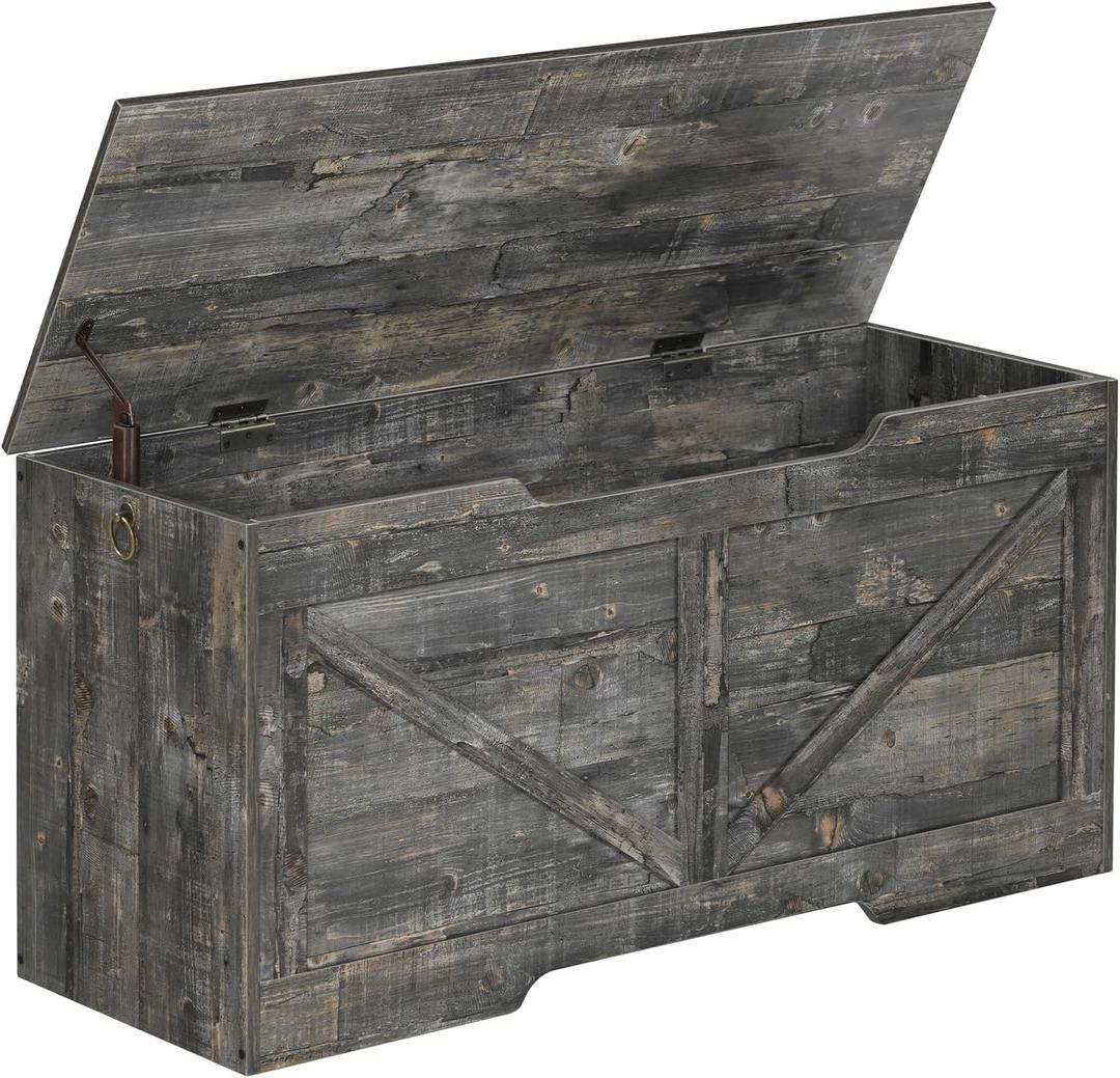 HOOBRO Storage Bench, 39.4 Retro Wooden Storage Chest with U-Shaped Cut-Out Pull, Safety Hinge, Supports 220 lb and Easy Assembly for Toy Box Organizer (Vintage Gray) VP771CW01 (39.4L x 15.7W x 19.5H)