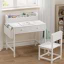 BOLUO White Kids Desk and Chair Set for 5-8 Year Old, Small Child Desk with Fabric Drawer, Children Study Table with Storage Girls Boys