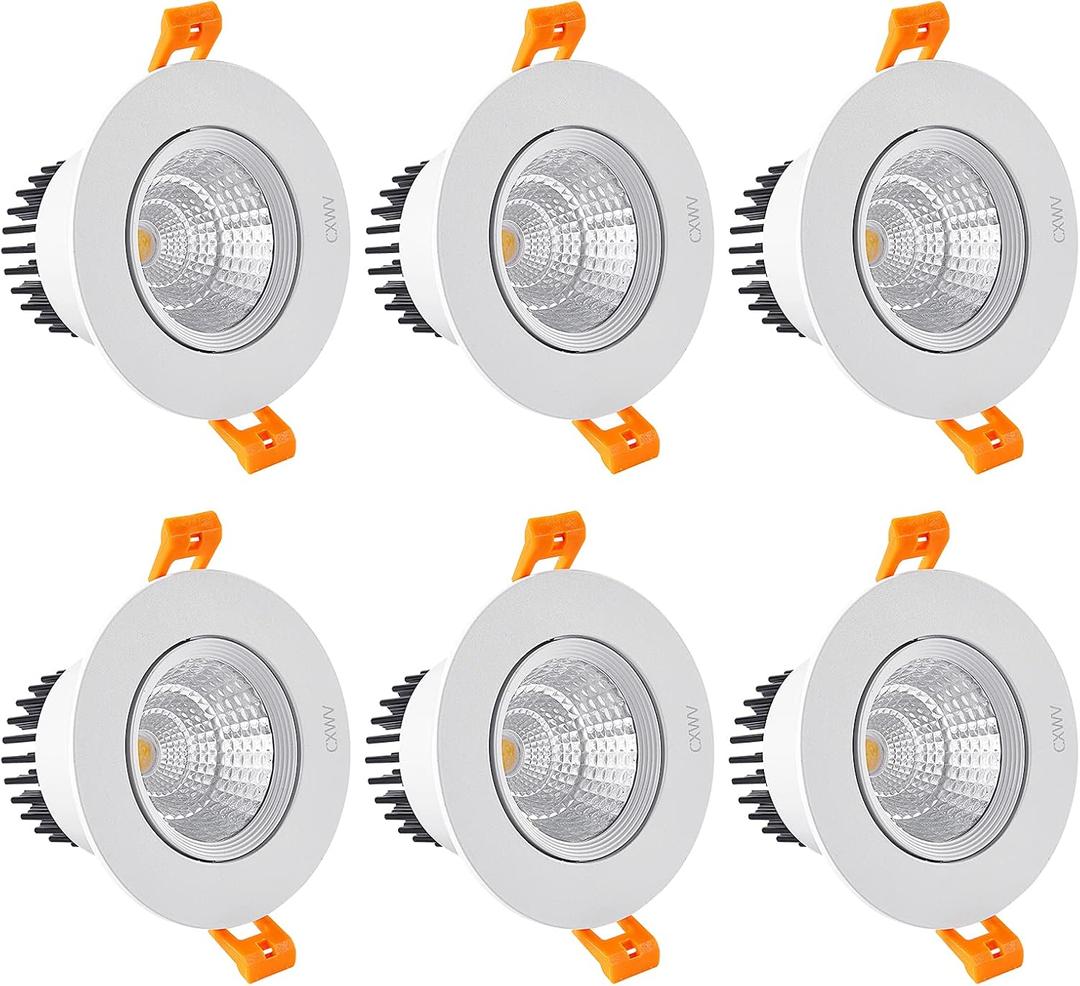 CXWV 3 Inch LED Recessed Downlight, 5W COB Ceiling Light with Driver, 3000K/4000K/6000K, CRI92, 410lm, 50W Halogen Bulb Equivalent Lighting Fixture, FCC Certification (6 Pack - Round)