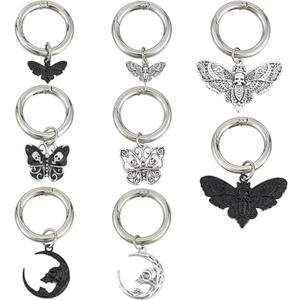 8 Styles Alloy Butterfly Shoe Charms, Antique Silver Electrophoresis Black Moth Shoe Decoration Moon Skull Shoe Charm with Spring O Ring for Boots Decor