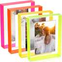 Kathfly 4 Pcs 5x7 Floating Picture Frame Acrylic Frames for Wall Mounted or Tabletop Standing Decorative Magnetic Photo Frames Neon Translucent Hanging Frame, Display Photo up to 7x9 (Trendy Colors)