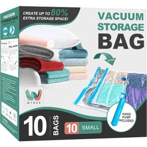 Vacuum Storage Bags, Space Saver Bags, Vacuum Sealed Bags for Comforters, Blankets, Clothes Storage, Hand Pump Included, 10-Small (Clear)