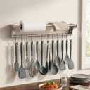 Stainless Steel Kitchen Utensil Holder with Hooks & Paper Towel Rack – Wall Mounted Organizer for Knives, Spoons,Spatula&Towels (19.658 inches+10 Hooks)