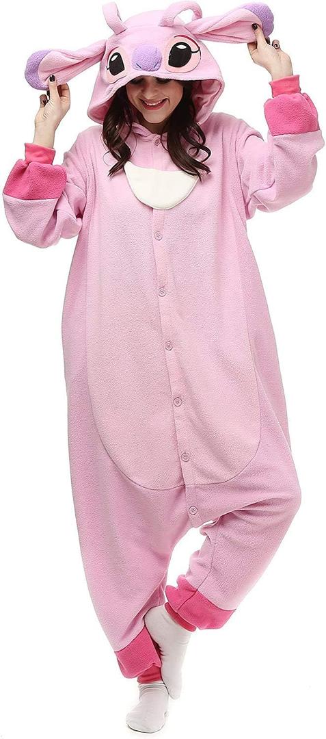 Adult Women Onesie Pajama Halloween Costumes for Adult and Teenagers (Large, Pink Stitch)