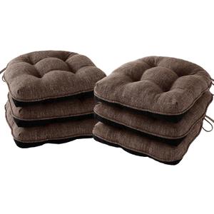 Chair Cushions for Dining Chairs Set of 6, Kitchen Chair Cushions, Chair Pads with Ties and Non Slip Backing, Tufted Memory Foam Seat Cushion 6 Pack, 15.5" x 15.5" x 4", Brown