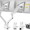 MonTEK Dual Monitor Arm with USB, Mechanical Spring Monitor Arm for 17-35" Screens, Adjustable Monitor Desk Mount Each Holds up to 26.4 lbs with C Clamp/Grommet Desk Mount, VESA 75/100mm (White)
