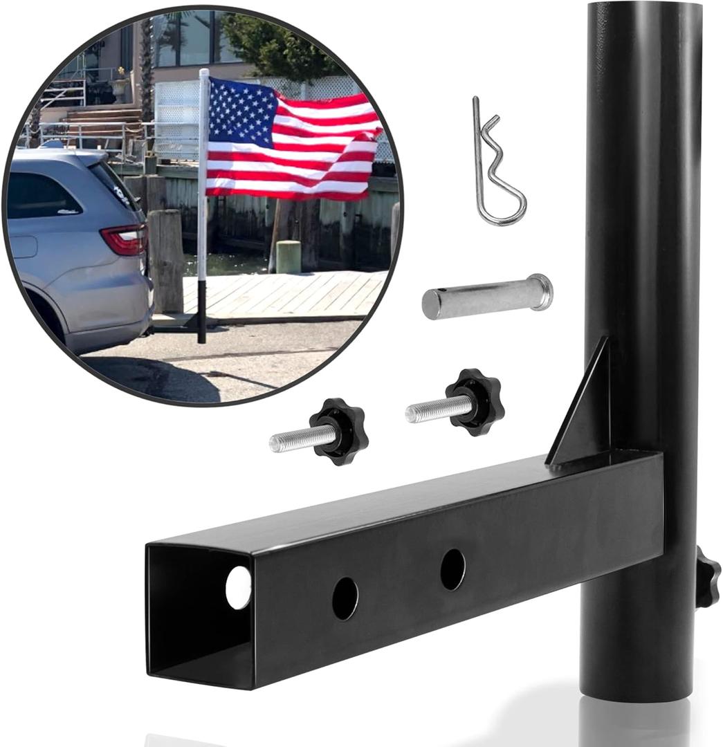 Anley Universal Car Hitch Mount Flagpole Holder - Compatible with Standard 2 Inch Hitch Receiver for Truck, Jeep, Van & RV - Vehicle Rear Flag Pole Mounting Bracket - Fit Flagpole of 1 to 2 in (Black)