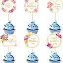 48Pcs Mother's Day Cake Topper, Mothers Day Decorations Supplies Six Styles, Flower Cupcake Toppers Supplies for Party Suitable for Decorating Flowers Gift Boxes & Cakes