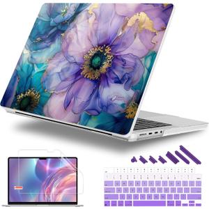 Case for M5 MacBook Pro 14 inch 2026 Model A3427 A3426 Fit 2025-2021 Model A3434 A3112 M4 A3112 A3401 A3185 M3 A2918 A2992 M2 A2779 M1 A2442 Pro/Max Cover, Fluid Art Flowers