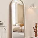 Delma Arched Full Length Mirror, Free Standing Floor Velvet Finish Frame Mirror for Leaning or Hanging, Soft Touch Bedroom & Living Room Decor, Cream White