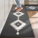 Farmhouse Kitchen Rugs Sets, Grey Kitchen Mat Set for Floor Non-Slip Washable, Absorbent Resist Dirt Polypropylene Large Long Runner Rug, Western Boho Rug for Sin 20" x 30" + 20" x 48"