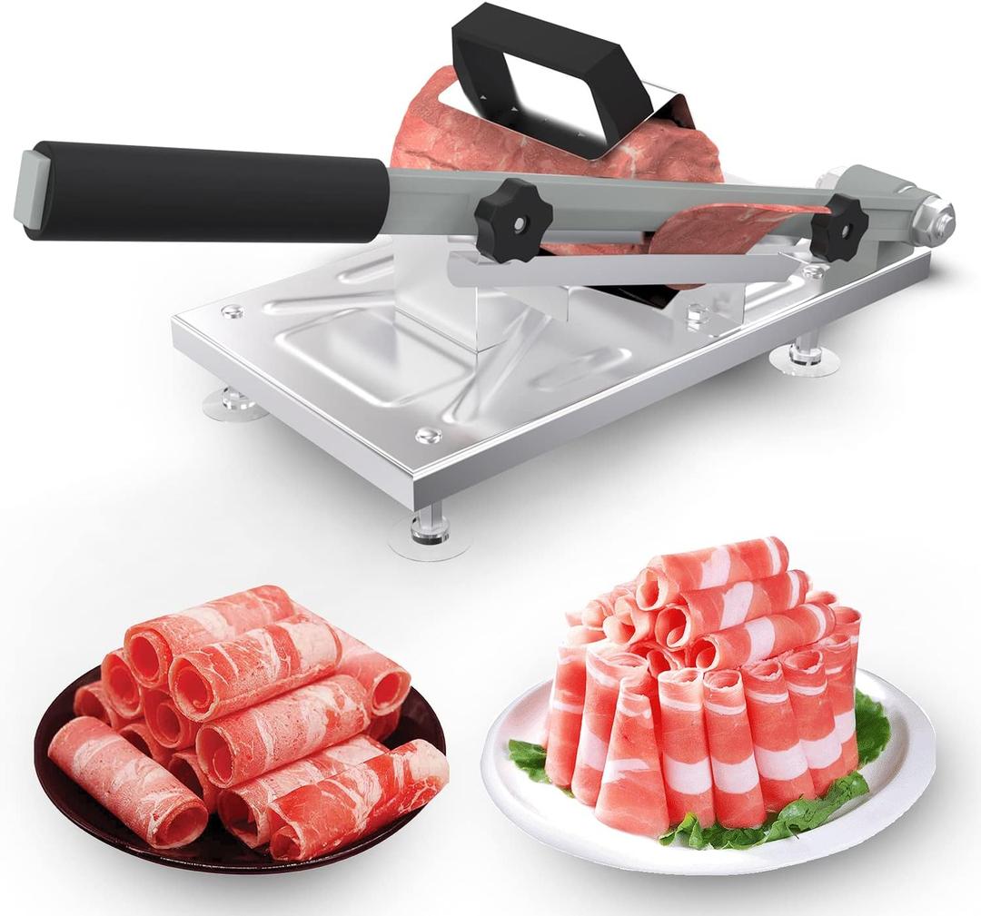 Stainless Steel Food Slicer,Manual Frozen Meat Slicer Beef and Mutton Roll Meat Cleavers Machine for Home Cooking of BBQ Hot Pot