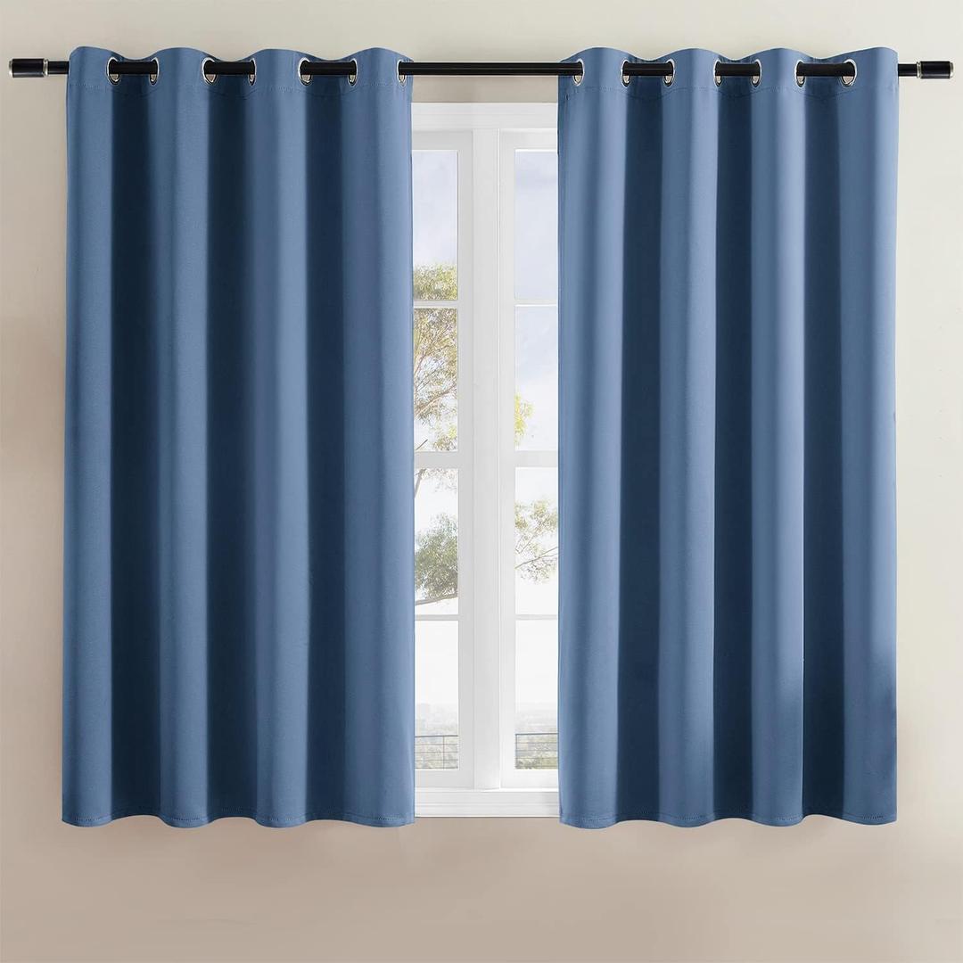 Rutterllow Blackout Curtains for Bedroom, Room Darkening Window Drapes 2 Panels for Living Room, Grommet Top (52x45 Inch, Blue Stone)