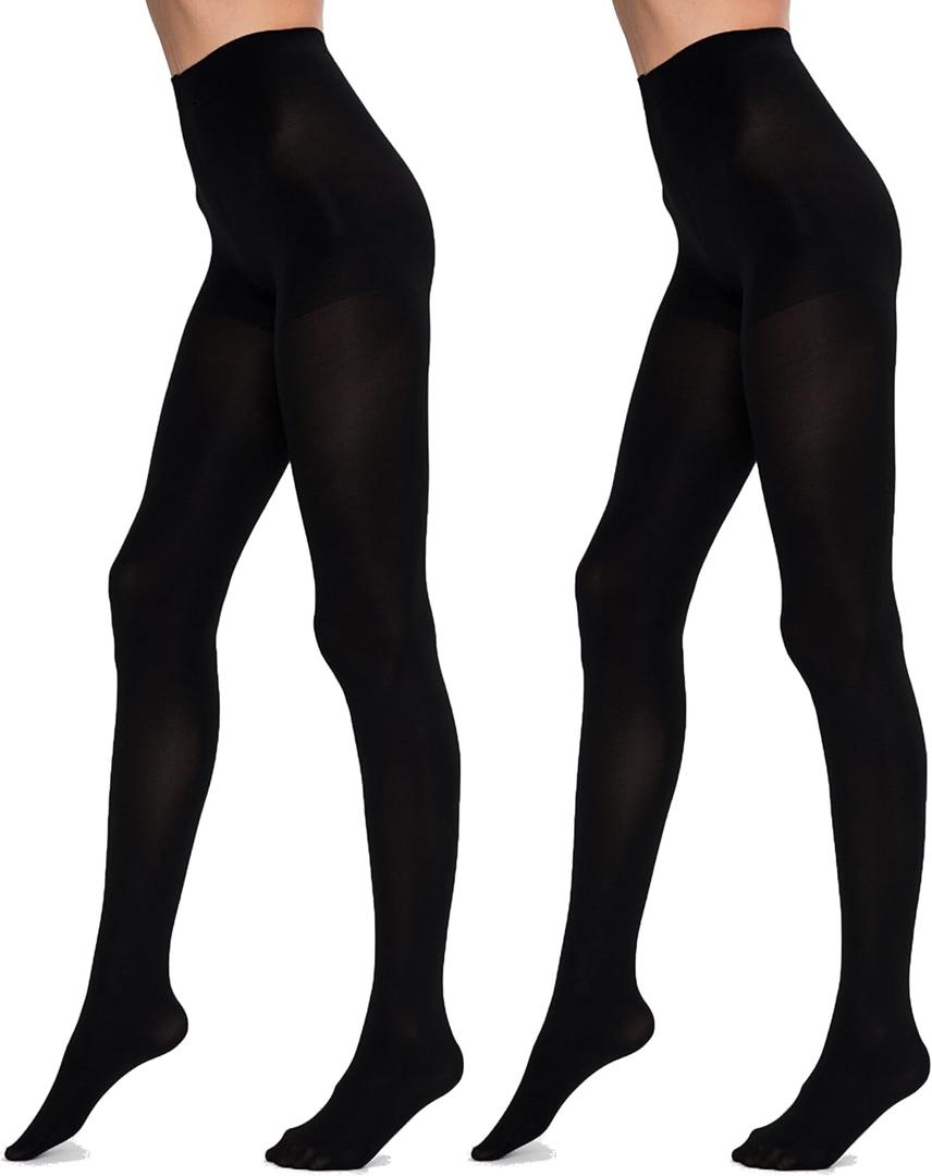 90D Soft Opaque Pantyhose 2 Pack, High-Waist, Full Coverage, Ultra Soft & Durable Pantyhose, Black Tights for Women - Size M (M)