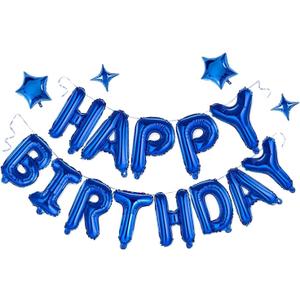 Blue Happy Birthday Banner Balloon Aluminum Foil 16 Inch Letter,10 Inch Five Pointed Star Four Pointed Star Suitable for Kids, Men, Women, Boys and Girls Party Decoration Supplies