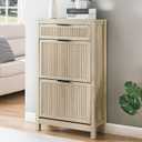 2 Flip Drawers Shoe Cabinet Storage for Entryway, Narrow Shoes Organizer Cabinet for Front Door Entrance, Hidden Wooden Hallway Shoe Rack(Oak)
