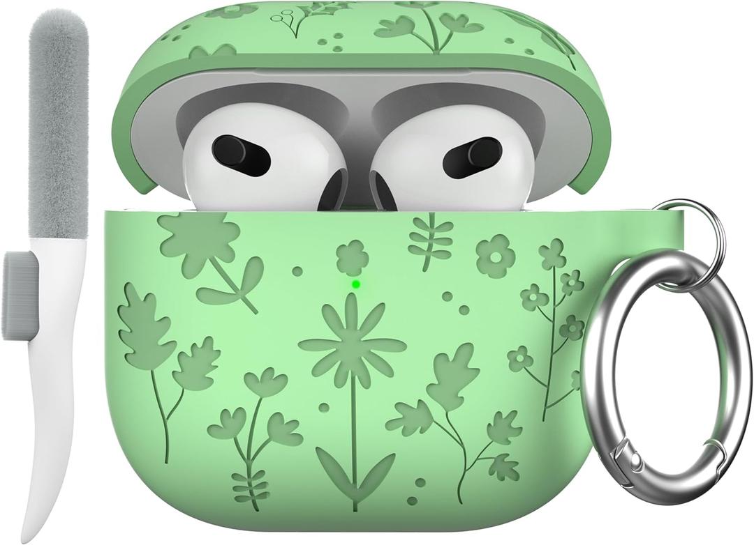 Maxjoy for AirPods 4 Case, Engraved Silicone Cute AirPod 4 Case for Women Men Protective iPod 4 Cover with Keychain Cleaning Kit for AirPod 4th Generation Cover 2024, Matcha